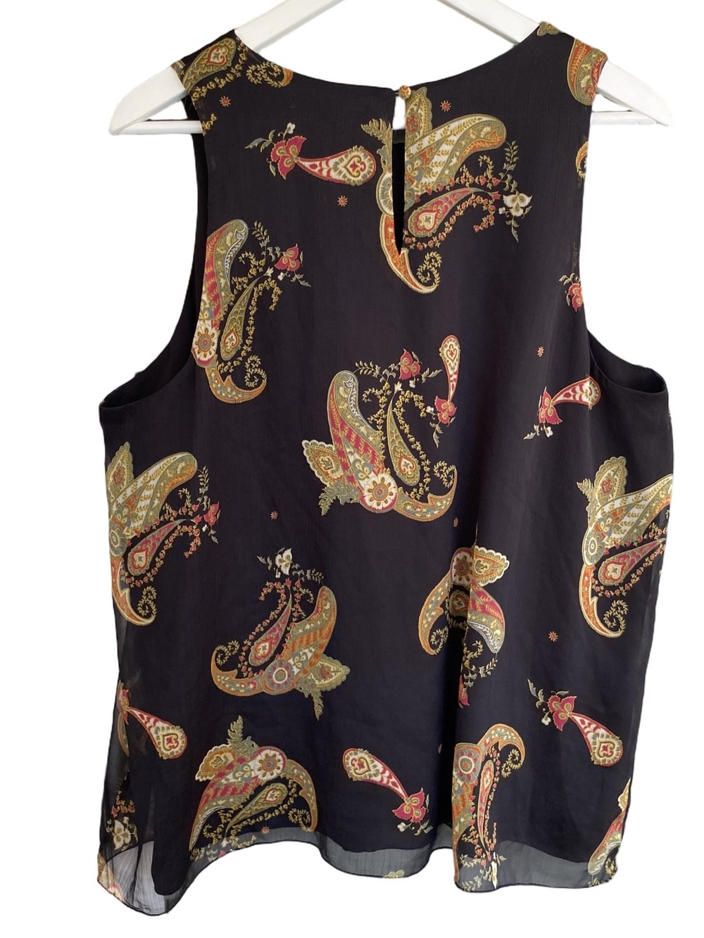 VINCE CAMUTO Top Blouse Sleeveless High Neck Rich Black Paisley Print Women XL - Picture 4 of 10